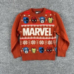 Marvel Sweater Kids XS Orange Fair Isle Spider-Man Captain America Graphic